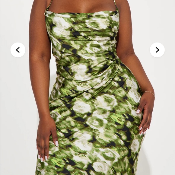 Fashion Nova Hot Date Satin Maxi Dress Olive Green - Picture 5 of 9